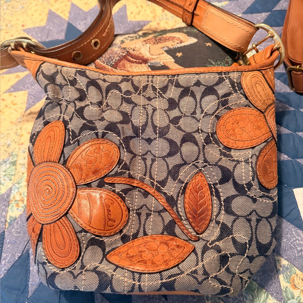 Coach Blue and Brown Floral Women's Bag